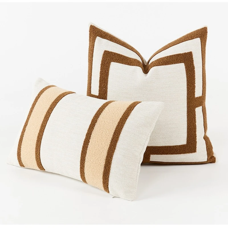 New Chinese-style brown three-dimensional embroidered cushion cover with a Hui pattern,used for hotel and café living room sofas