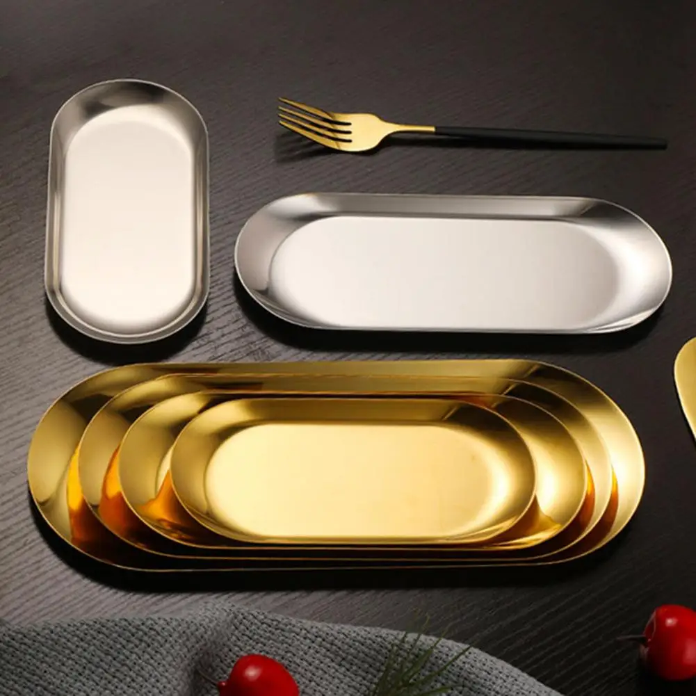 Western Food Beef Tray Stainless Steel Serving Tray Nordic Oval Platter For Dessert BBQ Food Grade Dish For Kitchen Restaurant H