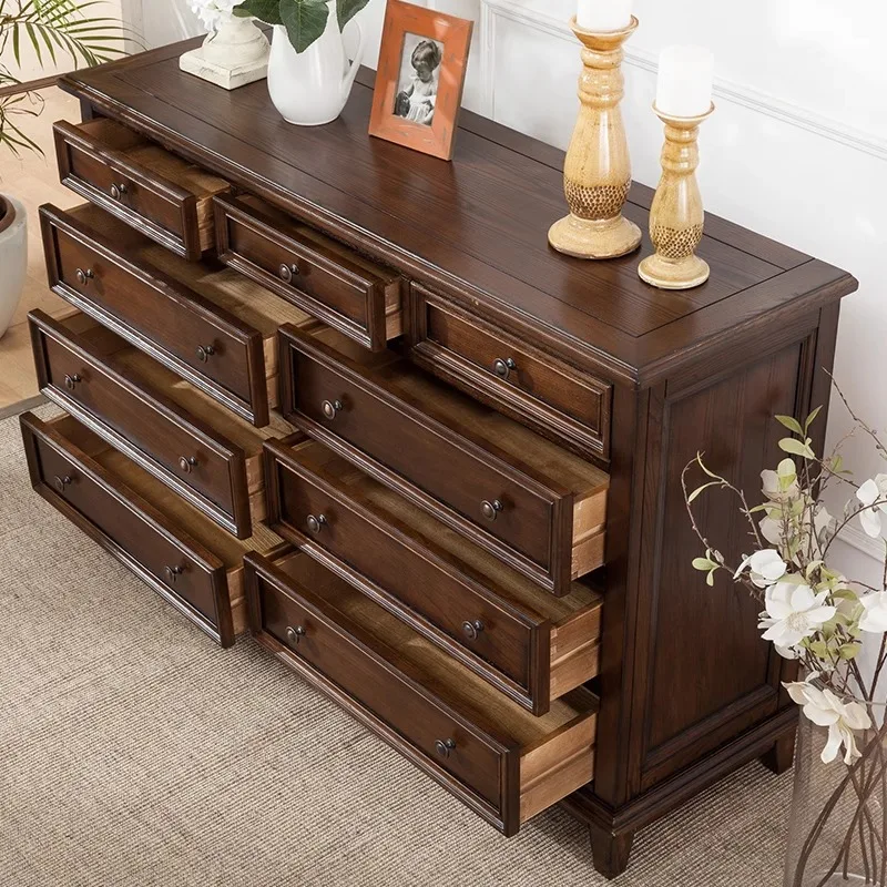 Cómoda de madera maciza, estilo rural, madera de fresno, siete gabinetes, nueve gabinetes de cofre, cinco gabinetes de cofre, Muebles duraderos