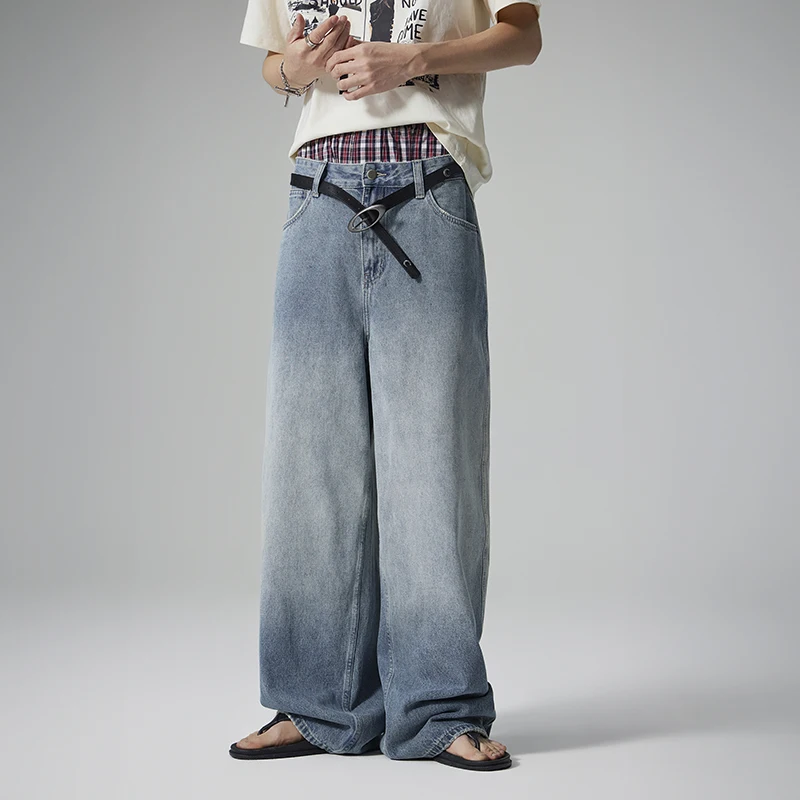 

Американские винтажные джинсы из денима для мужчин, дизайнерские, весенние, прямые, свободные, широкие, повседневные, длинные брюки, трендовые