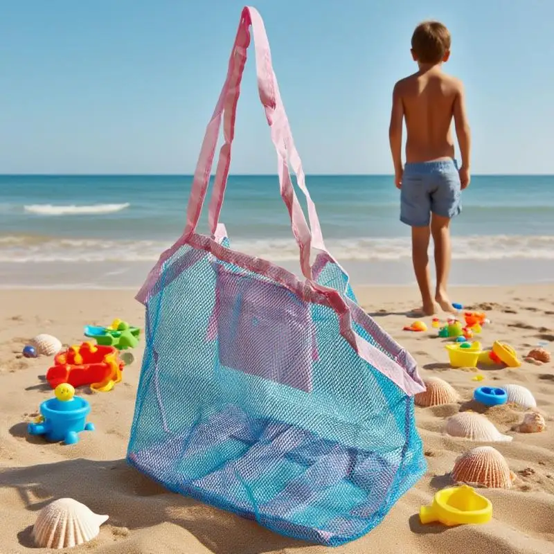 Foldable Portable Beach Toy Storage Bag Children Sand Digging Tool Mesh  Grid Modern Simple Style
