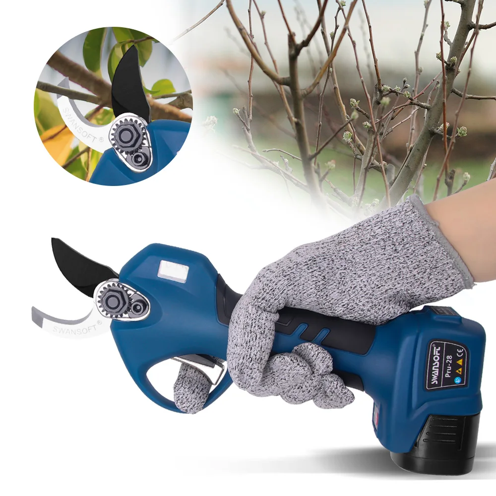 Pru-28 28mm Rechargeable Electric Tree Trimmer Battery Powered Hedge Cutter Electric Pruning Shears Scissors