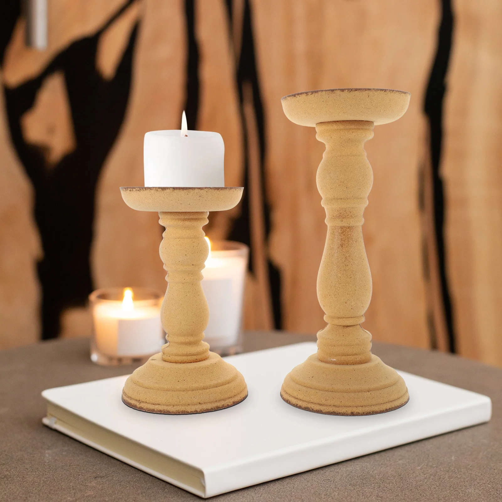 2 stuks Romeinse kolomhouders houten rustieke pijler kandelaar tafel middelpunt voor huisdecoratie houten houder