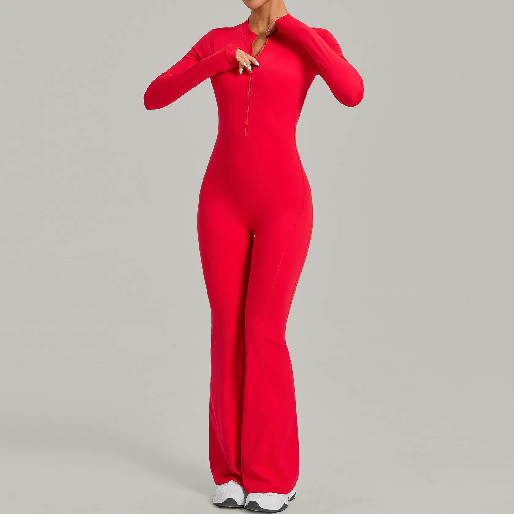 Sports Jumpsuit Padding Fitness Overalls Long Sleeve Gym Clothes Woman Flared Jumpsuits 2026 Red Navy Coffee Mono Combinaison