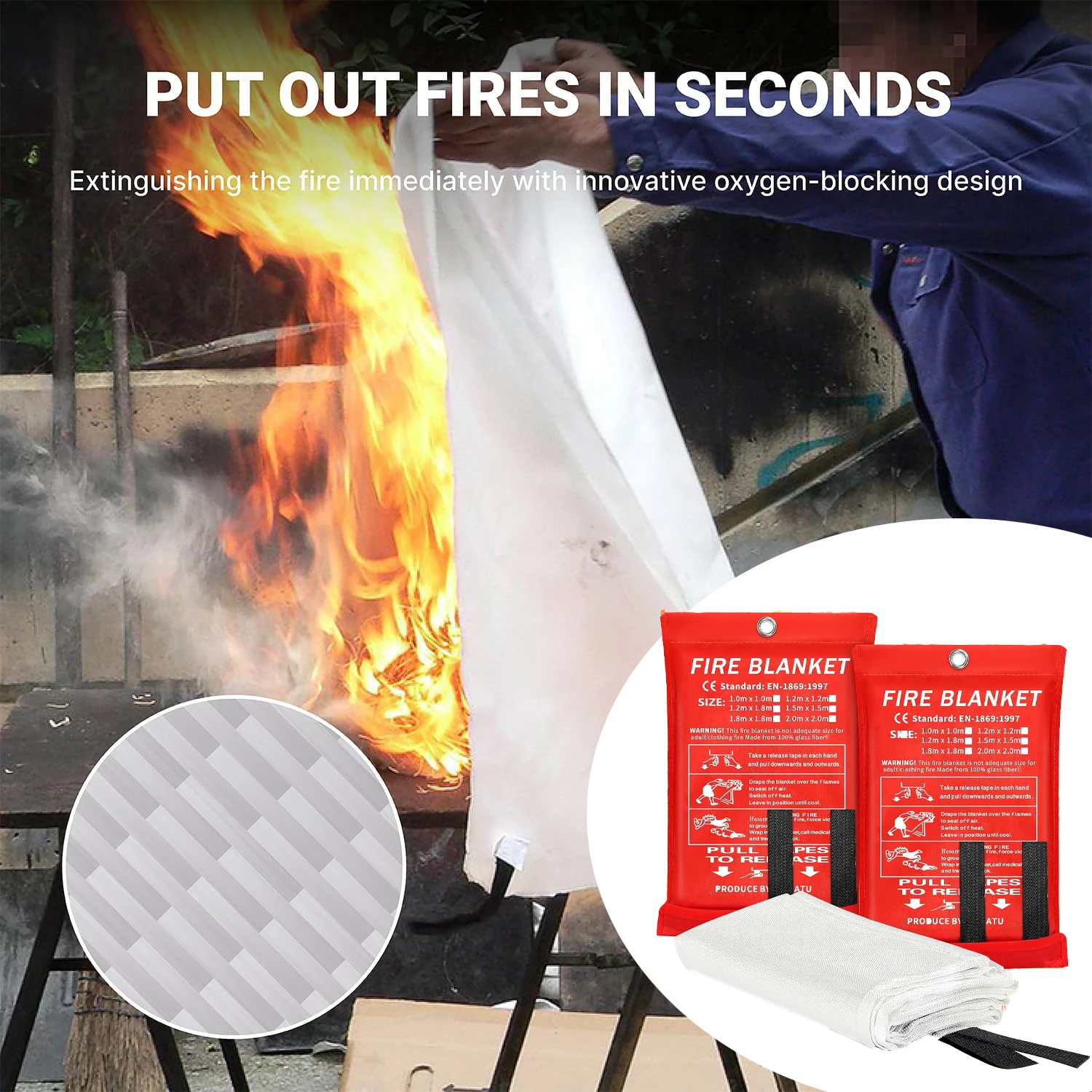 

1 Piece Flame Retardant Fire Blankets,Emergency Blankets for Home, Kitchen, Camping, Hiking and Office Fire Fighting Escape