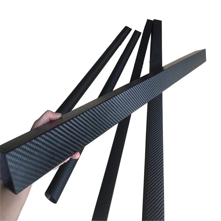 4Pcs Rectangle 3K Full Carbon Fiber Square Tube Glossy Surface High Strength Pipe Length 500mm OD 10mm 15mm 20mm 22mm 25mm 30mm