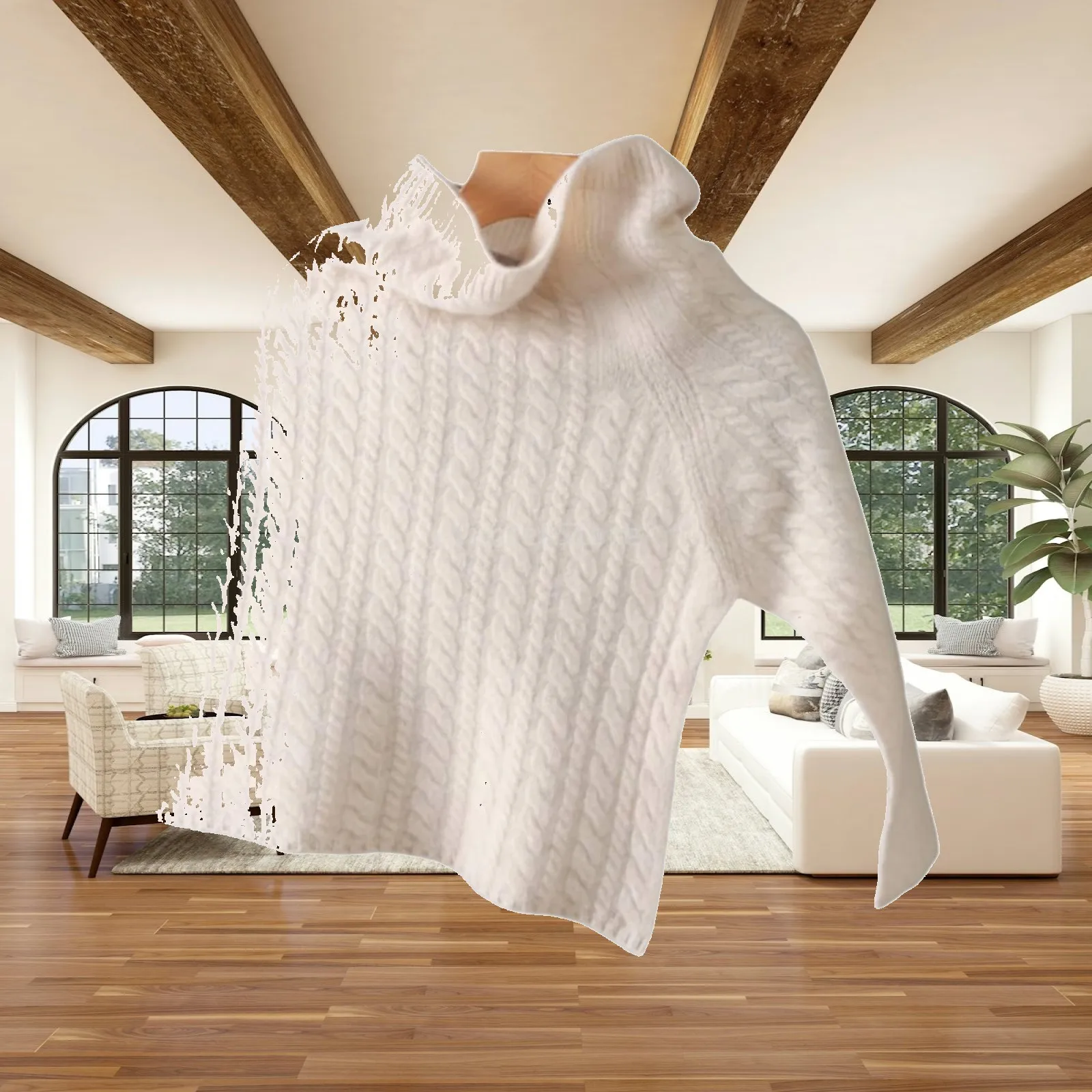 Women Wool Poncho Shawl High Neck Split Cape Warm Winter Wrap Stylish Knit Scarf for Office Casual