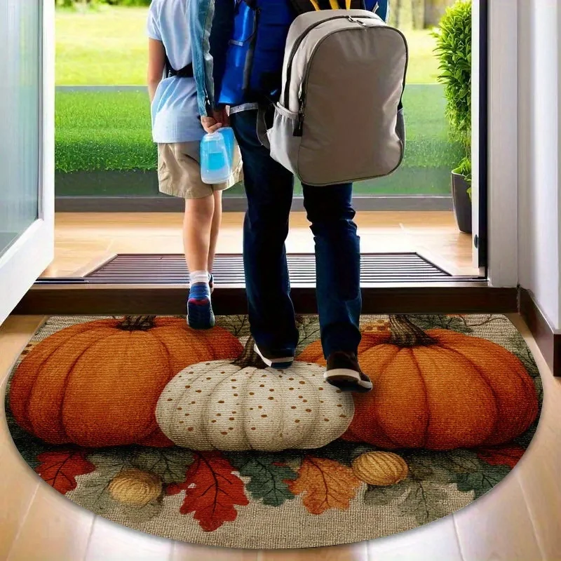 VIKAMA Fall Stacked Pumpkins Doormat Non Slip Washable Welcome Rug for Front Porch Entryway Kitchen Autumn Harvest Decor