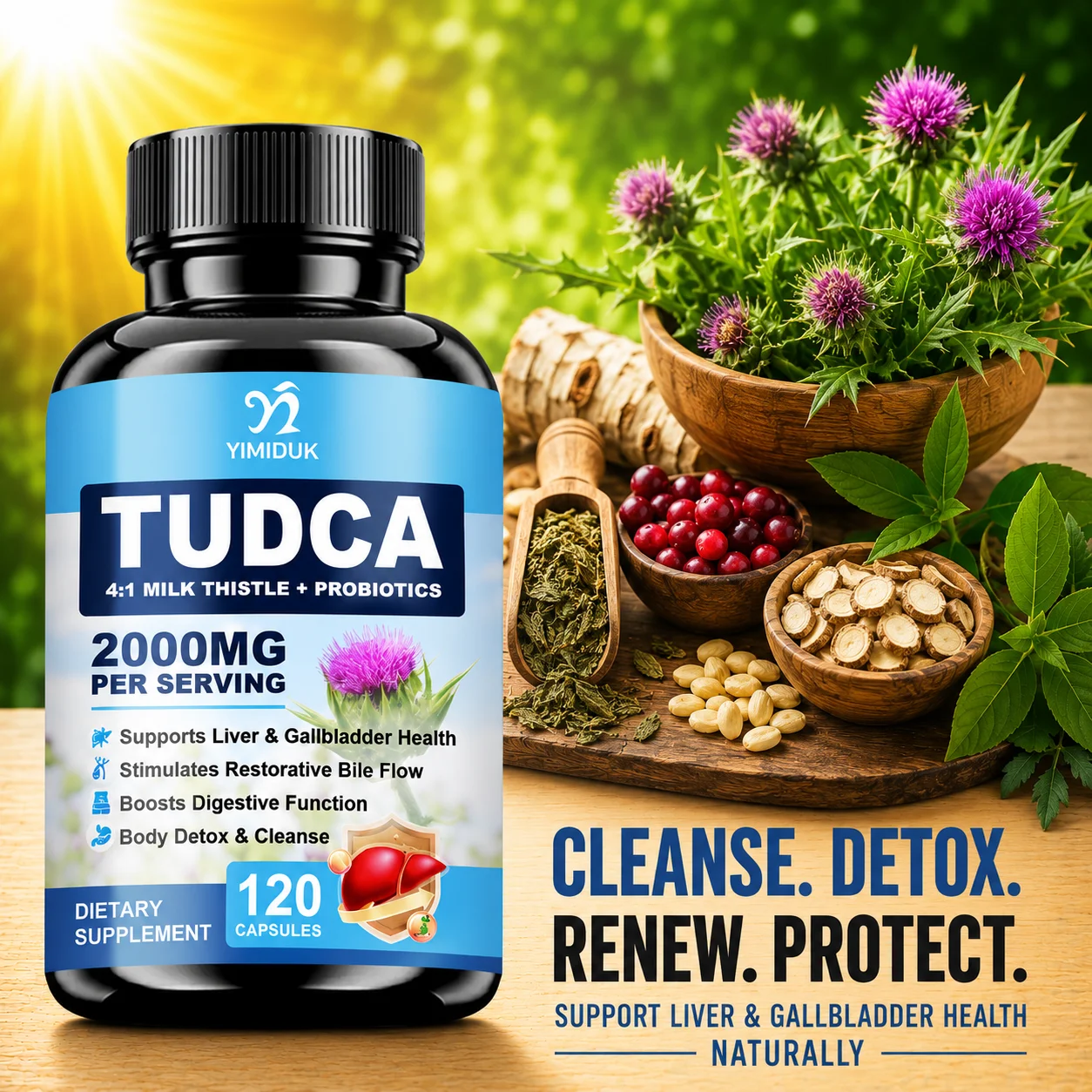TUDCA Capsules - Bile Salt Supplement, Support Liver Detox & Cleansing, Antioxidant, Intestinal Gallbladder Health, Energy