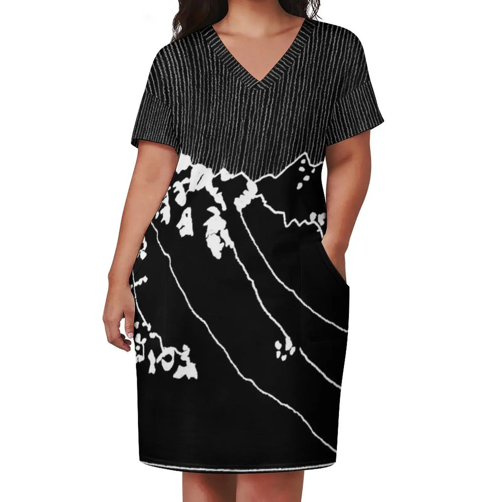 Iceland Series - A Peculiar Serenity (White Ink) Loose Pocket Dress Women