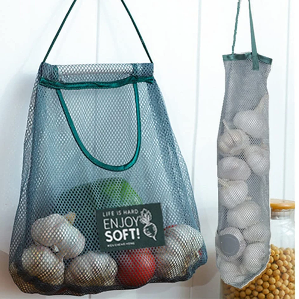Bolsas de malla reutilizables para colgar, bolsa de red para almacenamiento de frutas y verduras en el hogar, para jengibre, ajo, patatas y cebollas