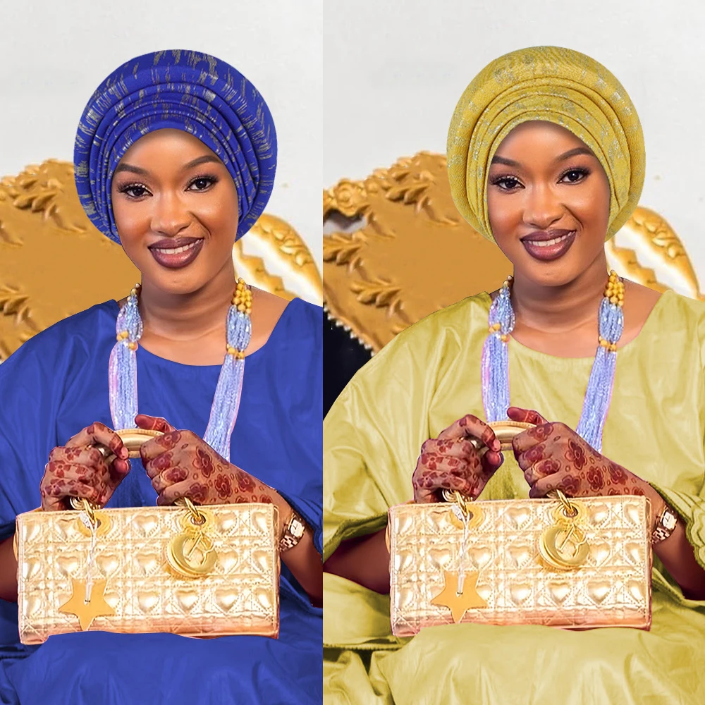 Already Made African Headtie Turban Cap Muslim Hijab Bonnet Women Auto Gele Head Wrap Bonnet Headscarf Nigeria Wedding Headgear