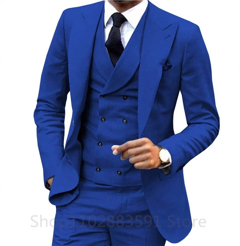 

Мужской свадебный костюм из трех предметов, костюм для выпускного вечера, пиджак + брюки + жилет, деловой мужской костюм, облегающий смокинг для жениха, мужской блейзер в британском стиле