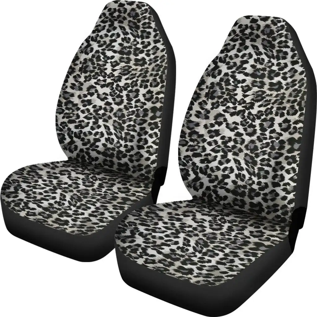 Gray Cheetah Leopard Pattern Print Seat Cover Car Seat Covers Set 2 Pc, Car Accessories Car Mats