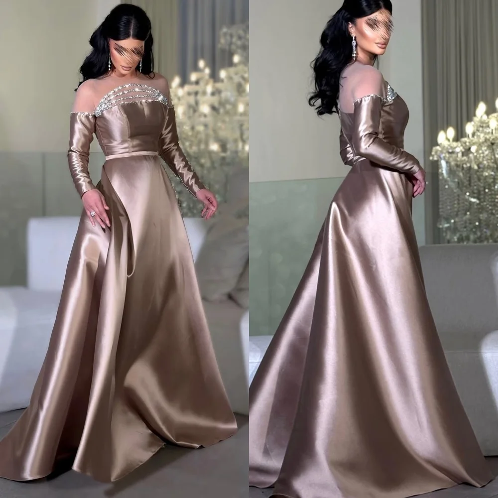 Customized Sexy Matching Rhinestone Pleat A-line Off-the-shoulder Long Dresses Bespoke Occasion Dresses Sizes Available Fashion