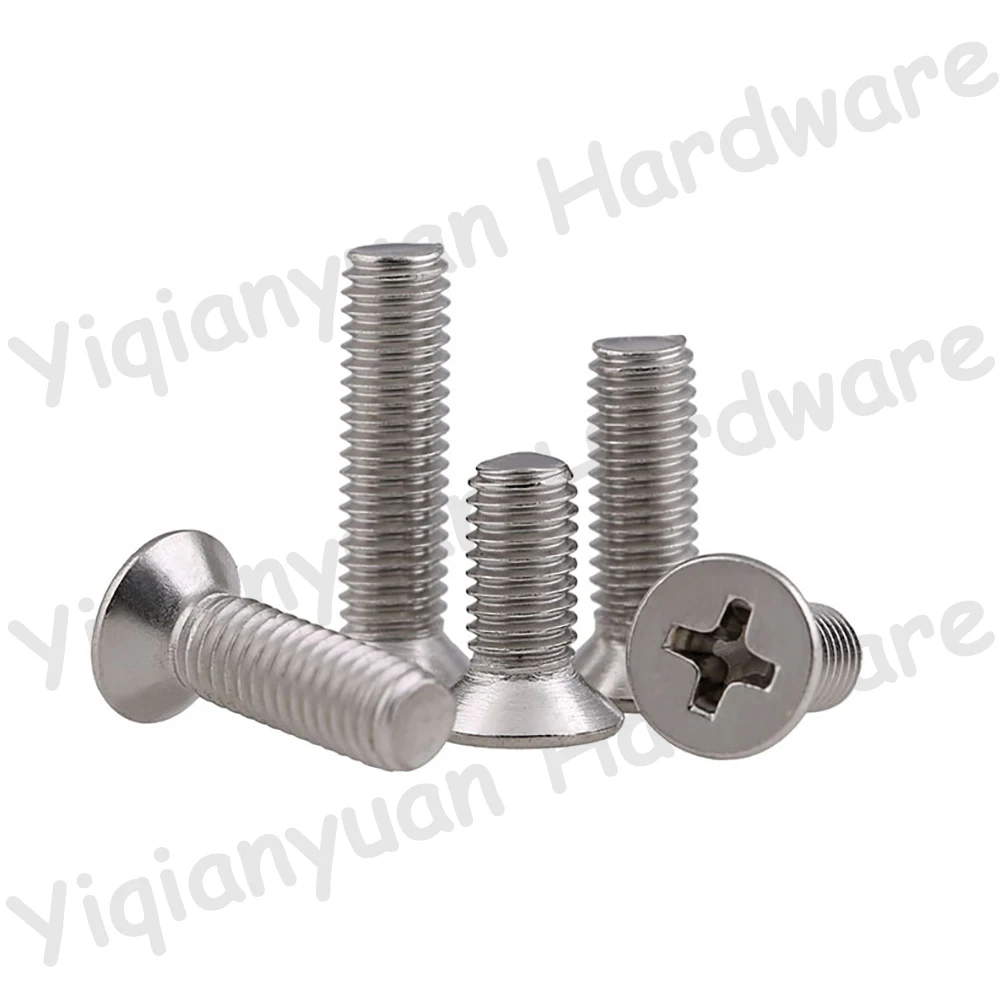 Yiqianyuan GB819 UNF Thread SUS304 Stainless Steel Phillips Machine Bolts 00#-90 / 0#-80 Cross Recessed Countersunk Head