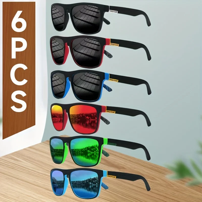 

6-Pack of Classic Square Fashion Sunglasses, Suitable for Both Men and Women, Ideal for Travel, Fishing, Cycling, Summer, Beach, and Outdoor Vacations