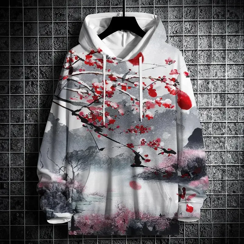 

Осенняя толстовка для мужчин, 3d пейзажная чернильная печать, уличный дизайнерский свободный пуловер оверсайз с длинными рукавами, осенняя модная мужская одежда