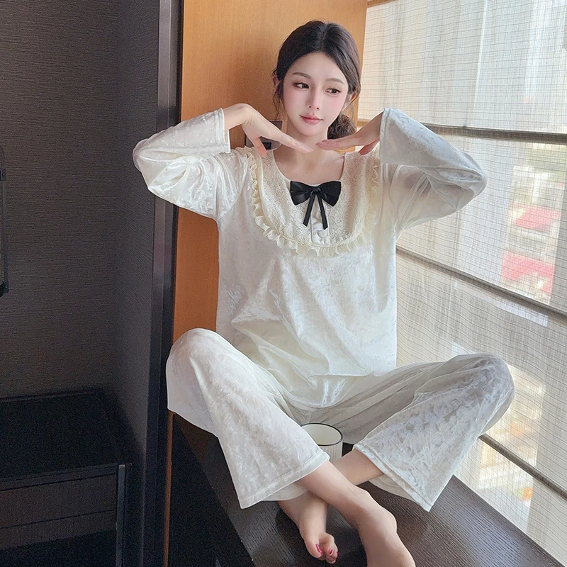 

Пижамные комплекты фиолетового цвета для женщин, весенние, вязаные, в полоску, с рукавами три четверти, с воротником, брюки-бермуды, универсальная одежда для сна, удобная, мягкая.