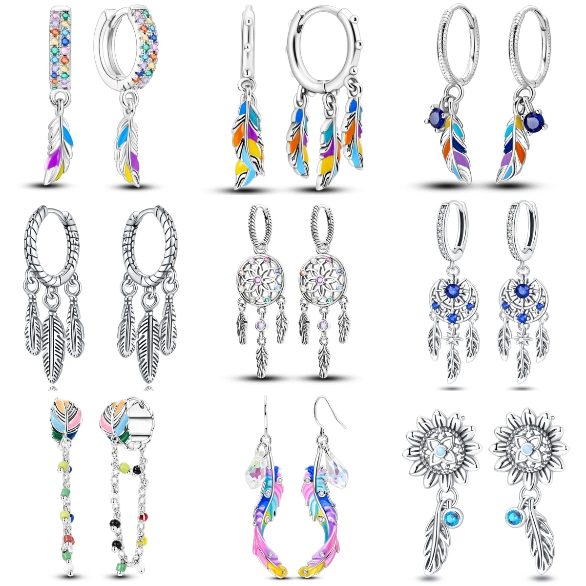 

Orstarry Original 925 Sterling Silver Dreamcatcher Feather Earrings Women Ear Studs Hoop Earring Anniversary Jewelry Gifts