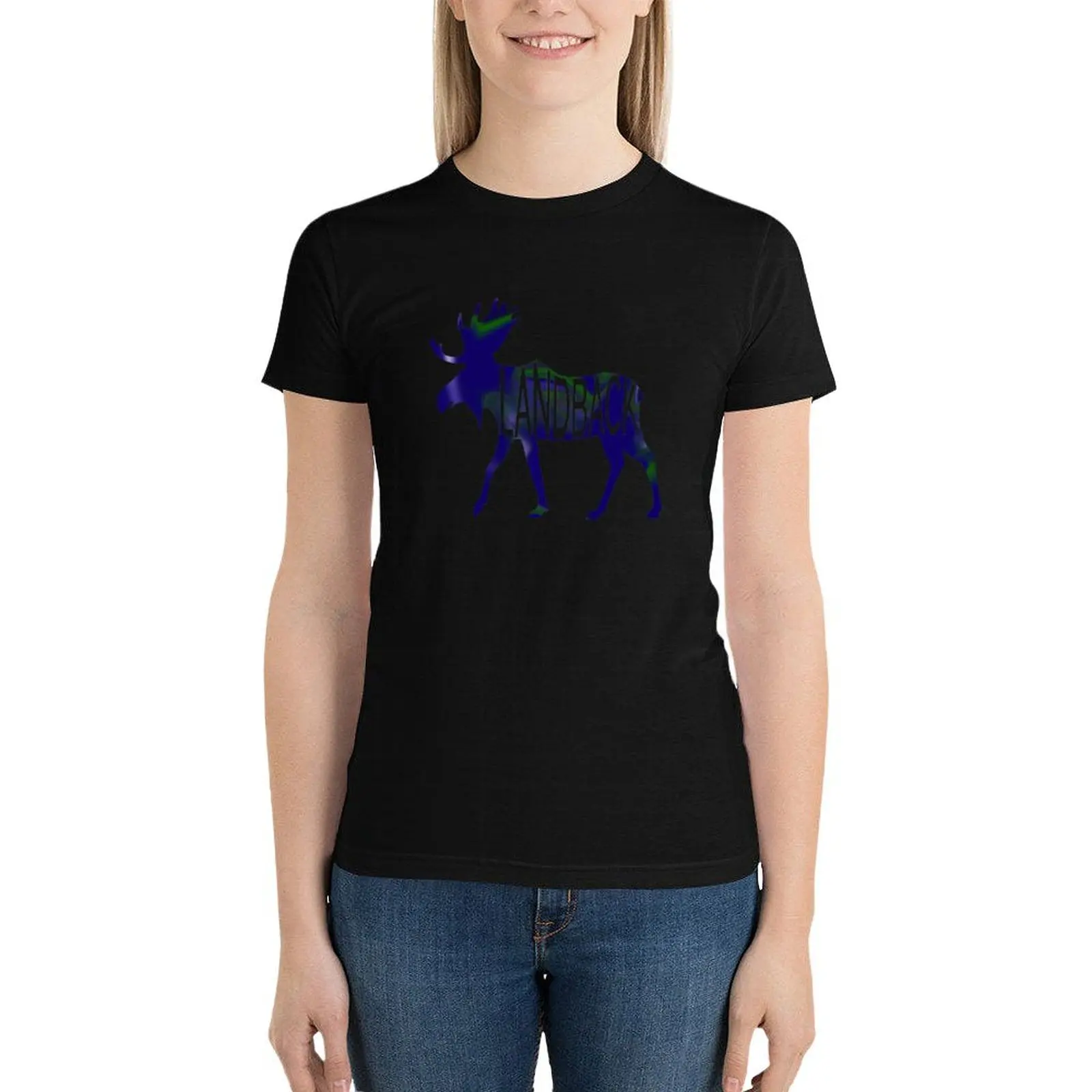 LandBack World Moose T-Shirt tops funny anime clothes funny t shirts for Women