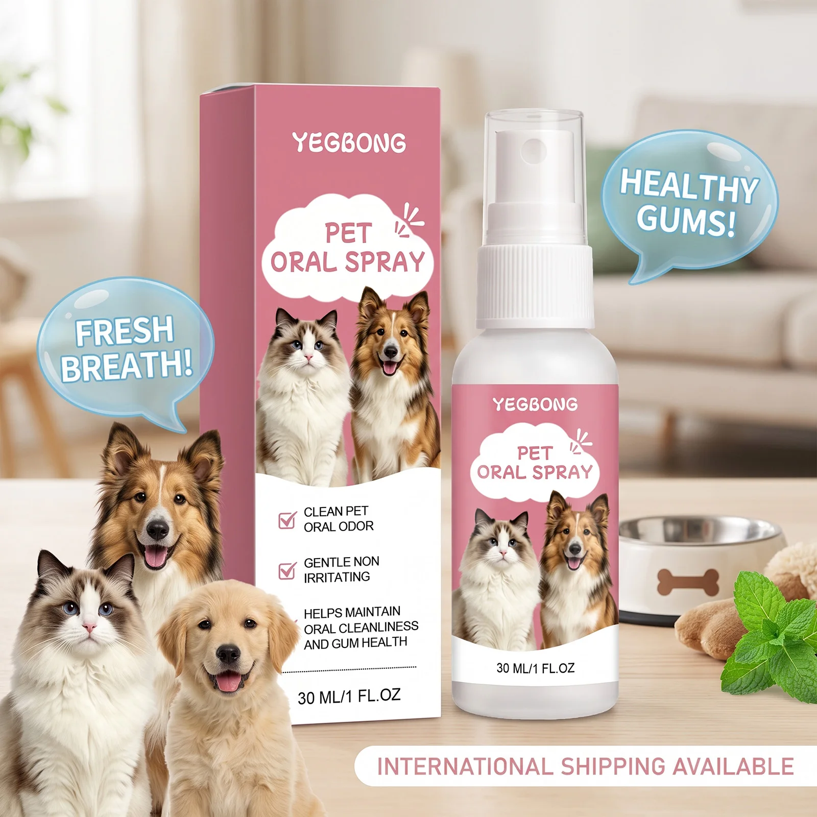 Pet Oral Care Spray Reduce Bad Breath Care Gums Health Gentle Non Irritating Plaque Tartar Remover Care for Dog Cat Oral Cleaner