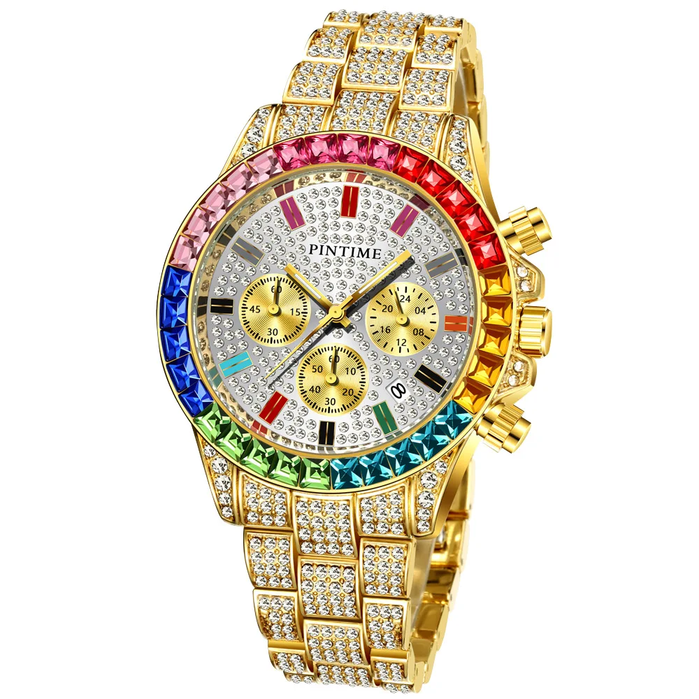 Rainbow Circle Full Diamond Leisure Fashion Versatile Multi functional Night Glow Waterproof Quartz Watch