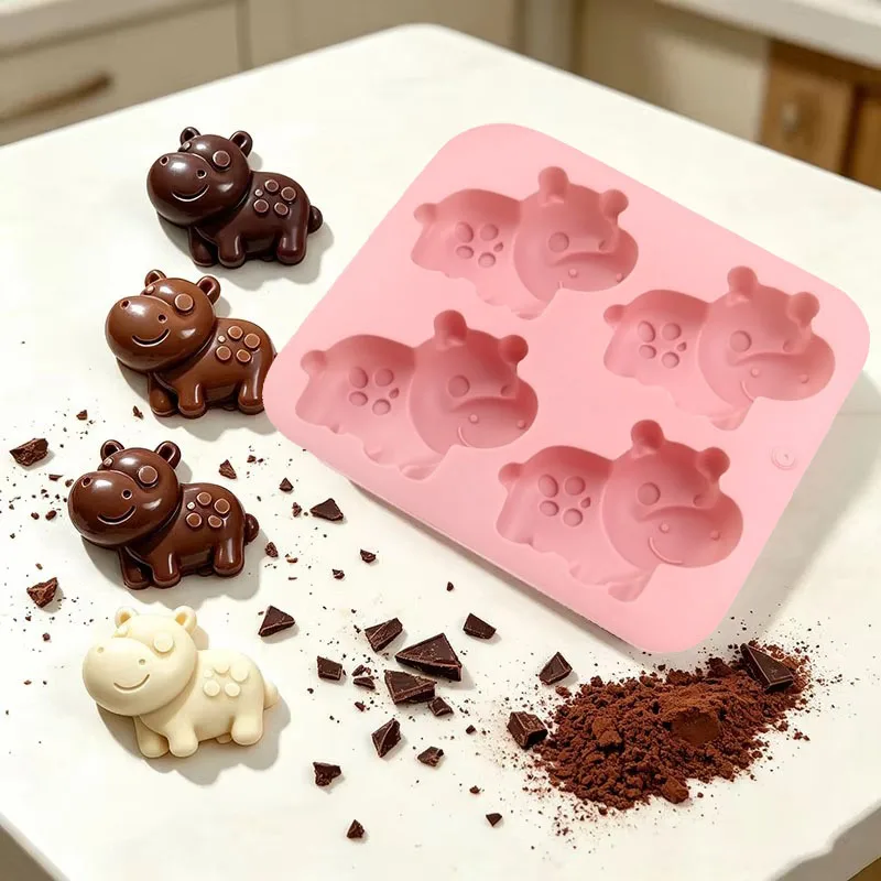 3D Animal Soap Chocolate Candy Silicone Mold Cartoon Hippo Jello Jummy Wax Melts Ice Cake Decoration Cupcake Topper Kitchen Tool