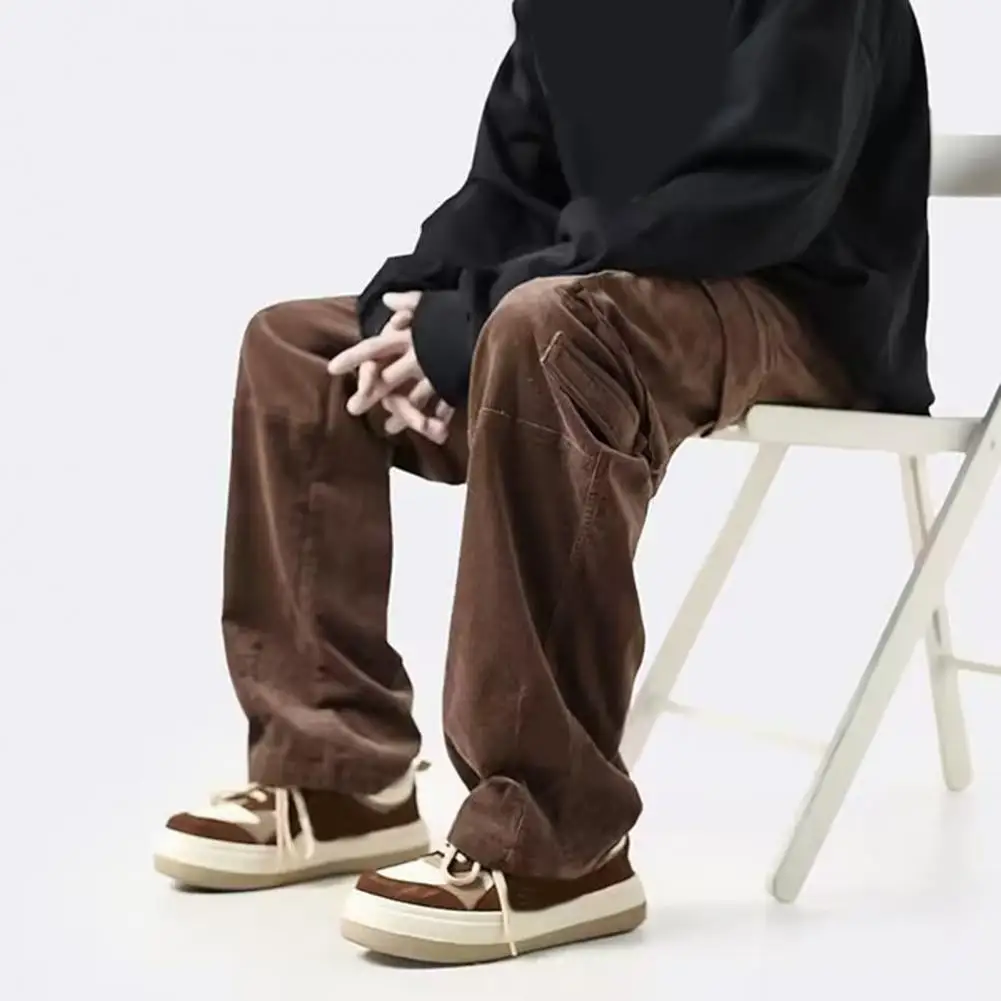 

Men Cargo Pants Oversized Hip Hop Men Straight Leg Pants Vintage Japanese Style Large Pockets Male Overalls Baggy Men Trousers