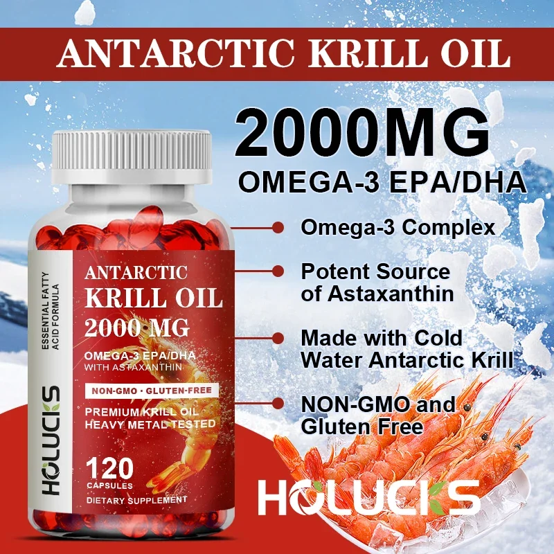 Antarctic Krill Oil Capsule 2000 mg with Astaxanthin Sustainable Dietary Supplement Omega 3 - Brain & Joint Health Capsules