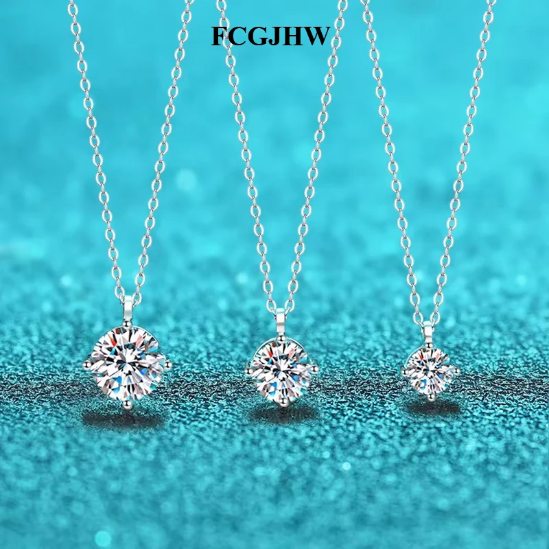 FCGJHW 1ct VVS Moissanite Necklace for Women Lab Diamond Pendant Gifts 100% Sterling Silver Wedding Jewelry Four-claw 2026