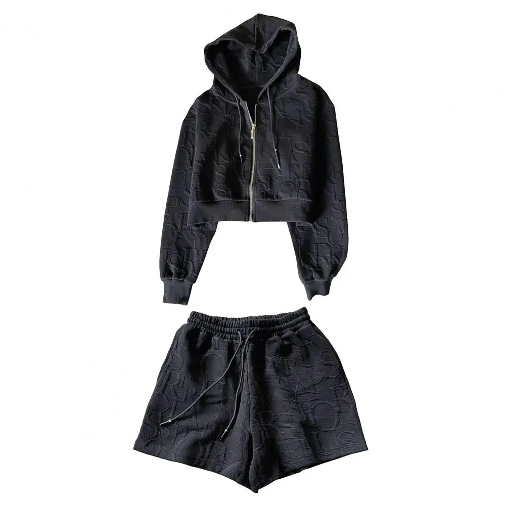 New Letter Printing Sets For Women 2 Pieces Zipper Long Sleeve Hooded And Drawstring Shorts Tracksuits Women\'s Suit Outfit