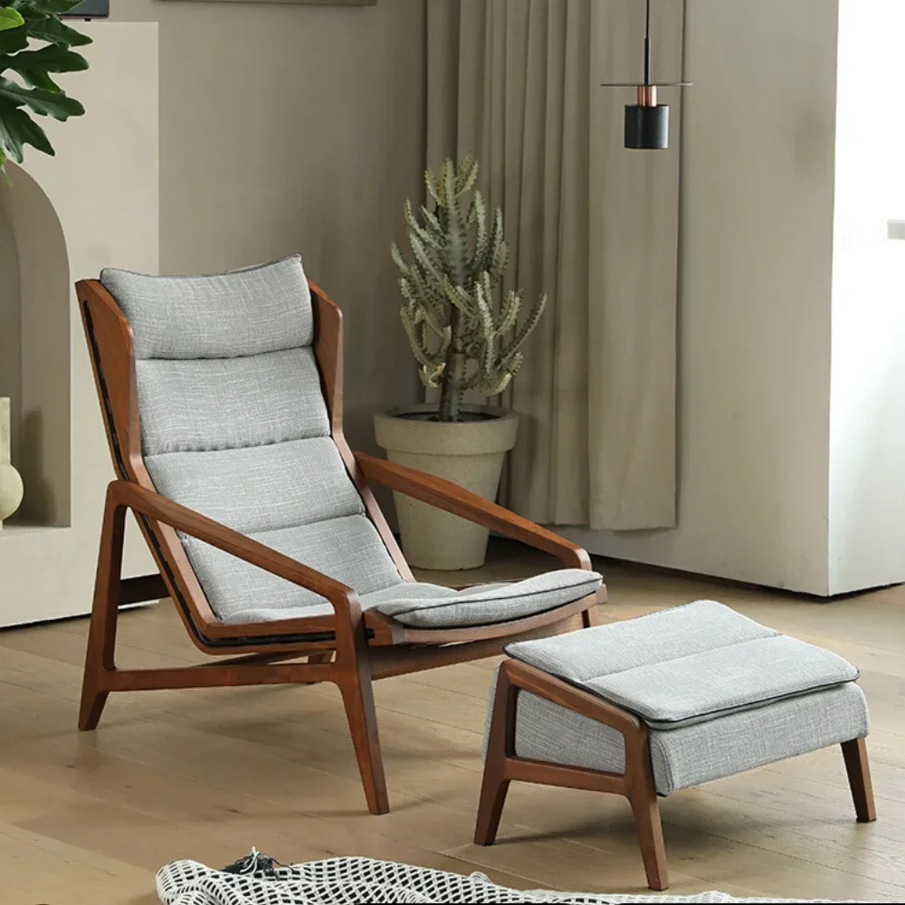 

Leisure Chair Single-Seat Sofa Light Luxury Recliner Solid Wood Chair Balcony