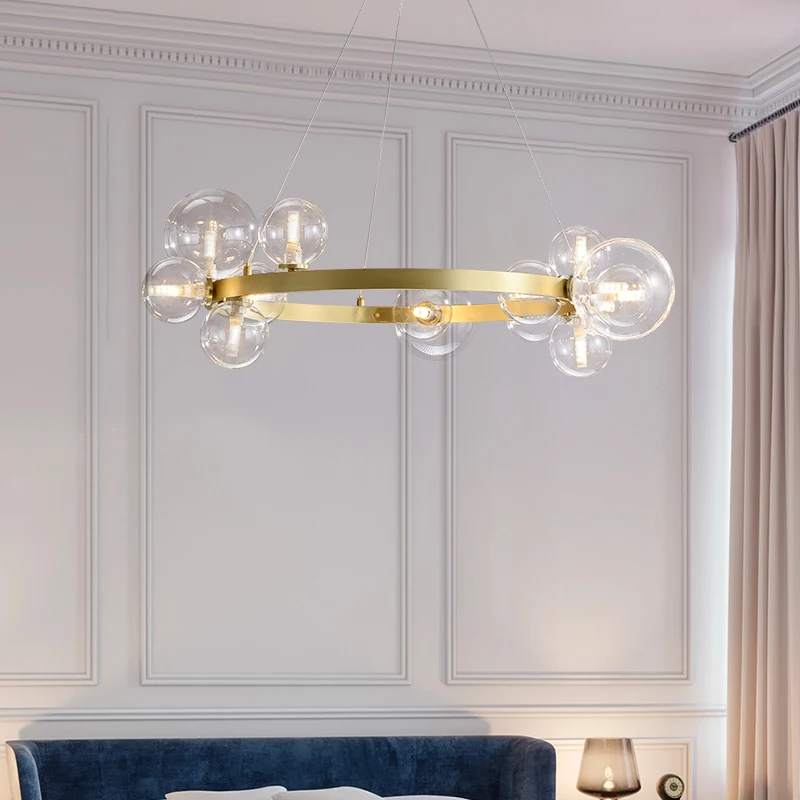 2026 Nordic Glass Ball Led Chandelier Living Dining Room Pendant Lights For Bedroom Black Gold Home Decoration Hanging Light Fix