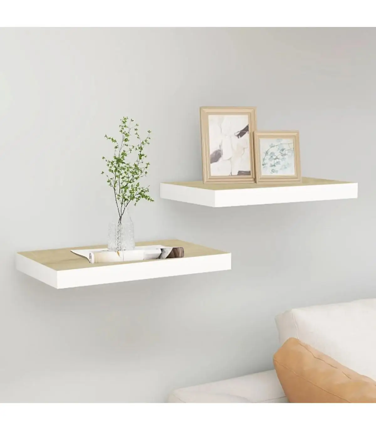 Shelves and shelving floating shelves wall 2 Pins MDF oak and White 50x23x3,8 cm