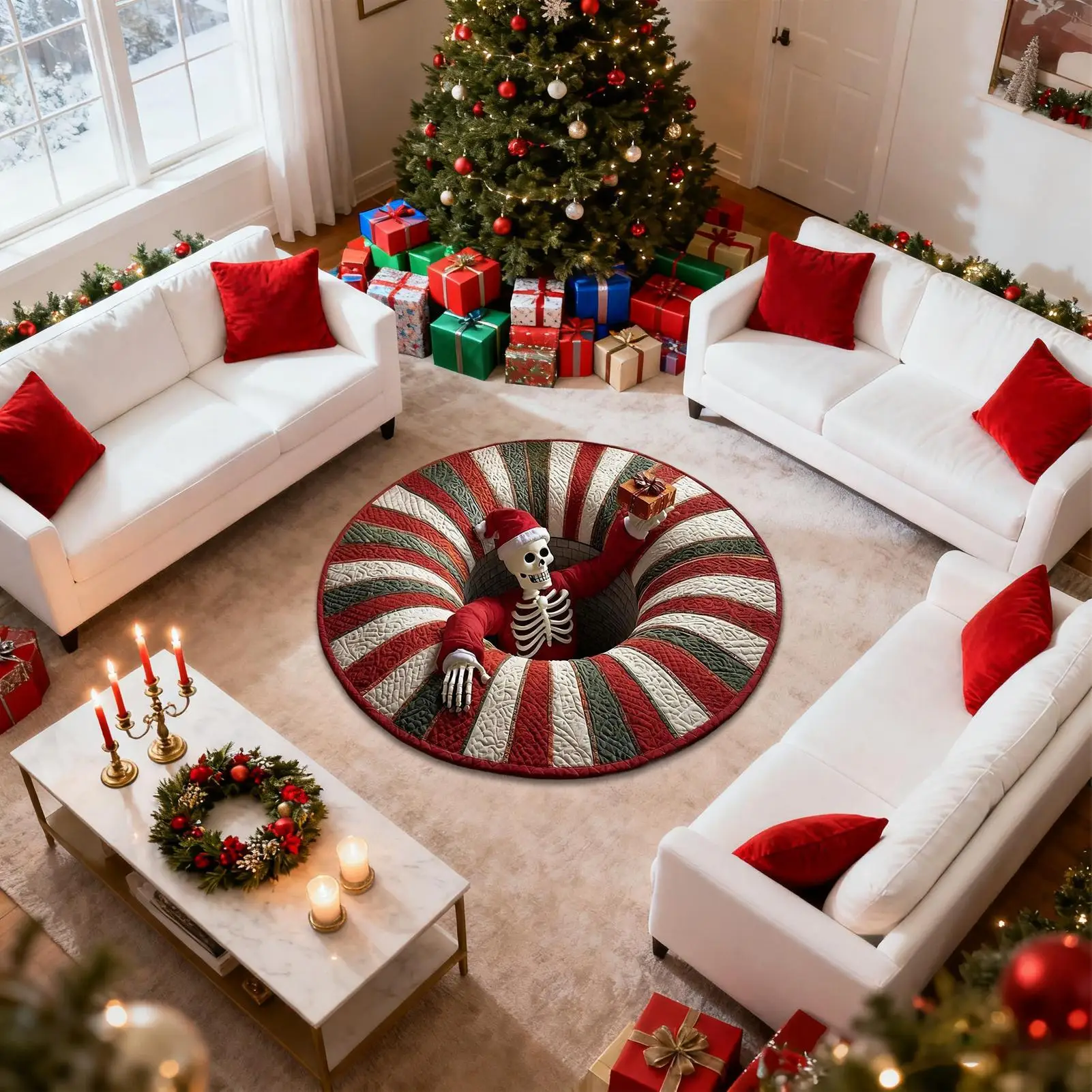 Christmas Rugs 3D Optical Christmas Mat Round Quilted Holiday Bathroom Carpet For Kitchen Entryway Entrance Indoor Bathroom