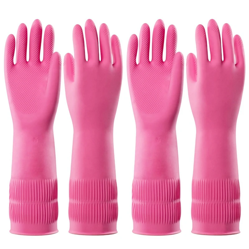 장갑 2쌍 식기 세척 청소 고무 장갑, 재사용 가능한 방수 주방 장갑, 미끄럼 방지, M