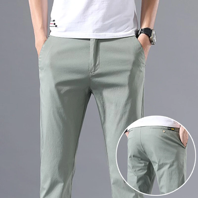 Fashion Men's Summer Thin Business Casual Suit Pants Daily Breathable Straight Leg Trousers Male Classic Slim Fit Sweatpants