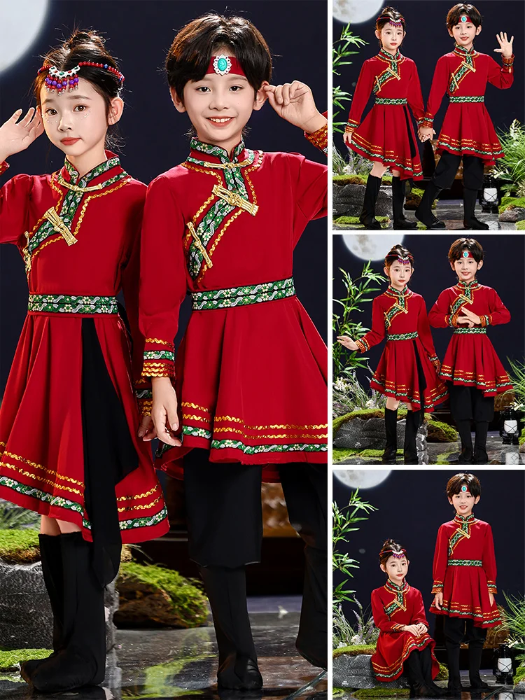 

Детская одежда для монгольских танцев, этнические монгольские костюмы для девочек и мальчиков, белые национальные костюмы для танца Чопстис А...