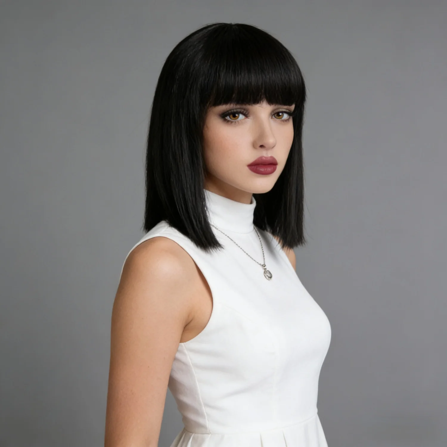 Perruque synthétique pour femme, perruque courte naturelle avec frange, perruque lisse, perruque courte noire sexy, perruque bob pour usage quotidien