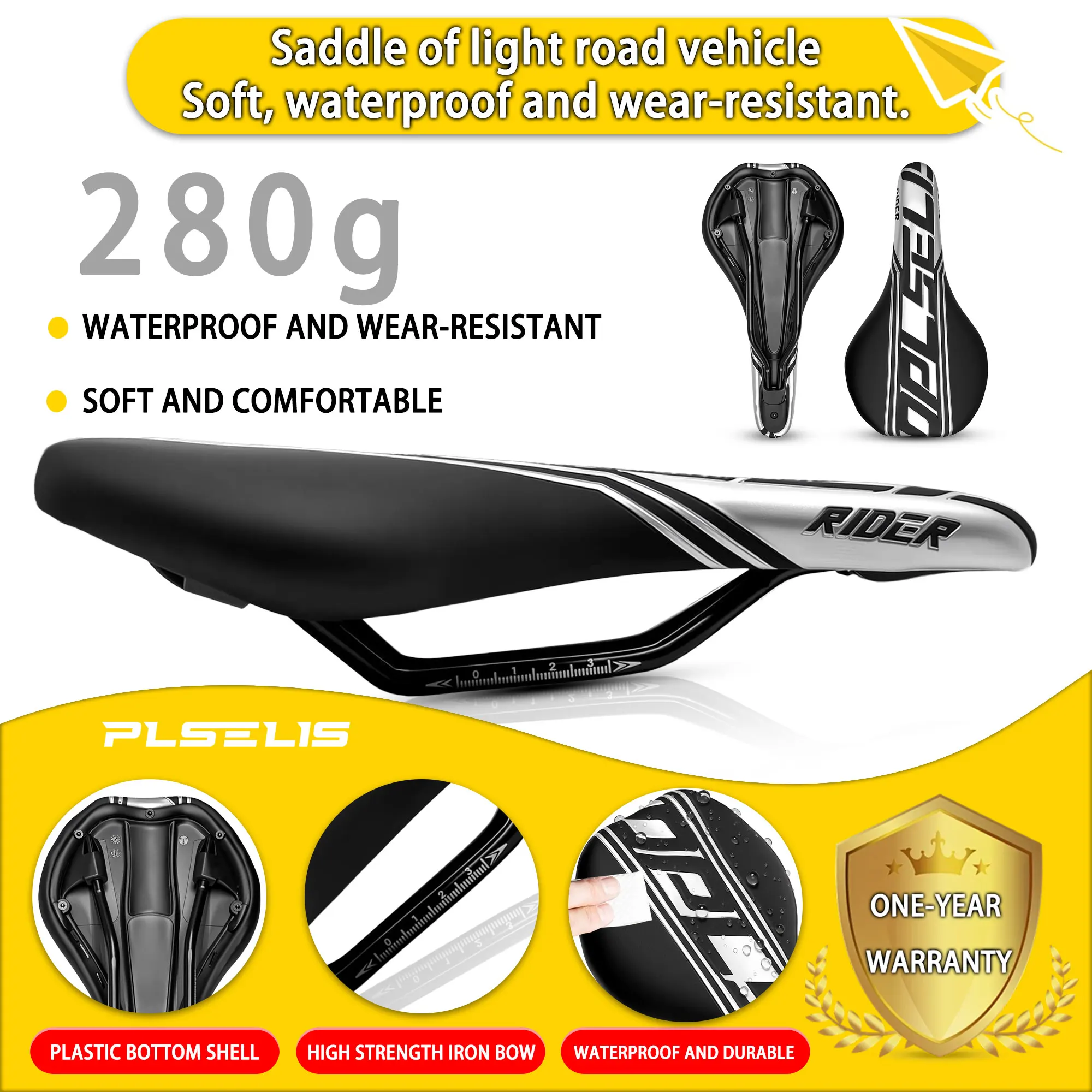 

Plselis Light Road Bicycle Saddle 280g Waterproof Wear-Resistant Sponge Cushion Riding Accessories