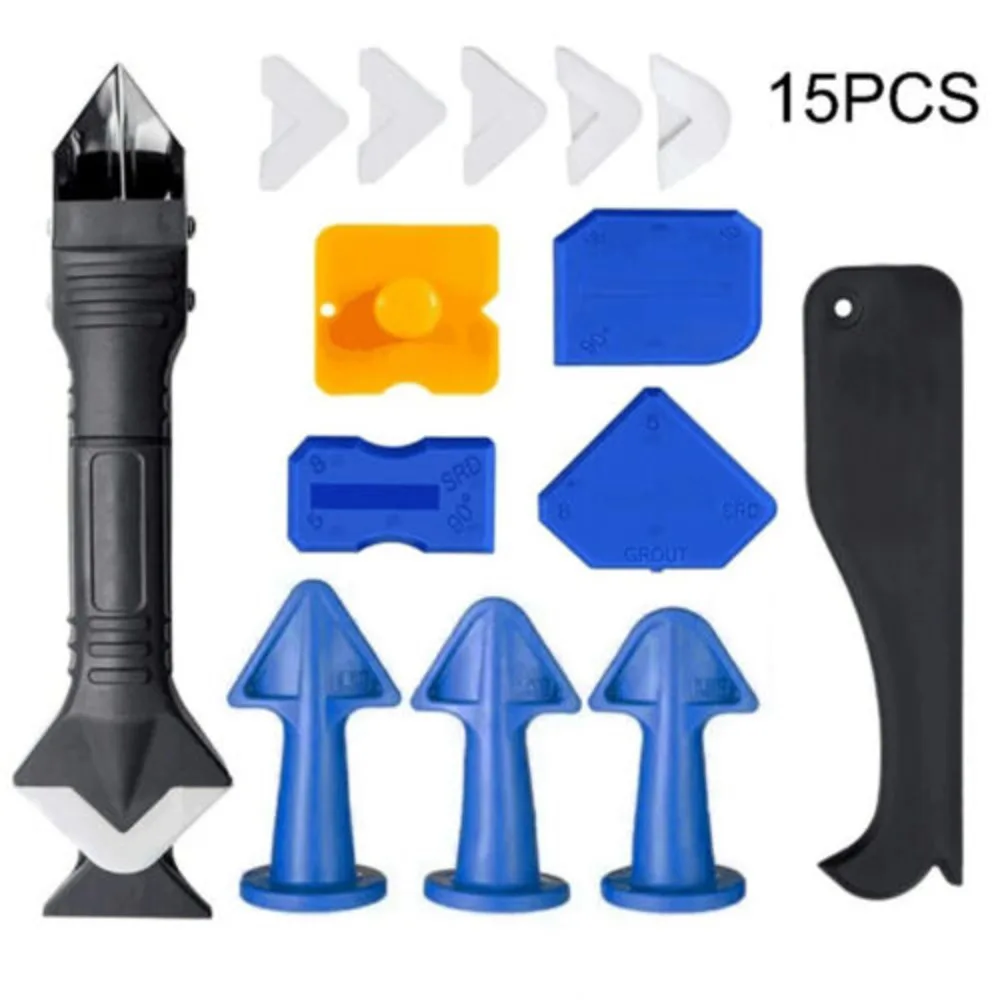 15PCS Blue Silicone Sealant Remover Spreader Finish Kit Tool Caulk Tile