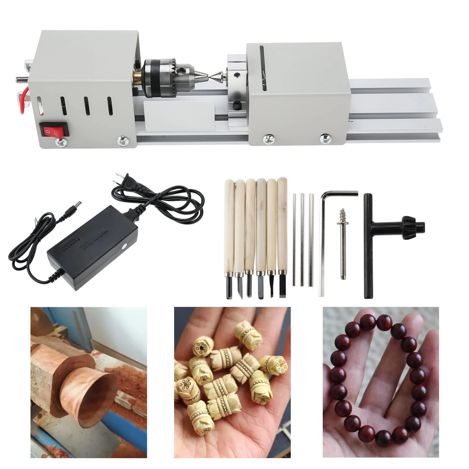 Mini Lathe Beads Polisher Machine Metal DIY Woodworking Craft Rotary Tool