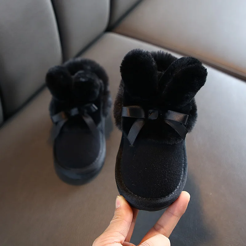 Winter Kids Snow Boots Cute Bow Girls Short Boots Thicken Warm Baby Girl Shoes Soft Bottom SYY080