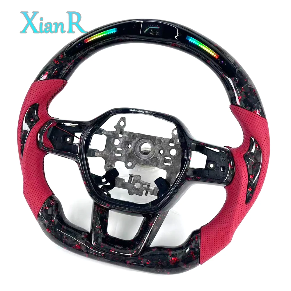 Car Steering Wheel for Honda 11th Gen Civic Accord CRV Acura Integra Type S Sport LED Red Forged Carbon Fiber Steering Wheel