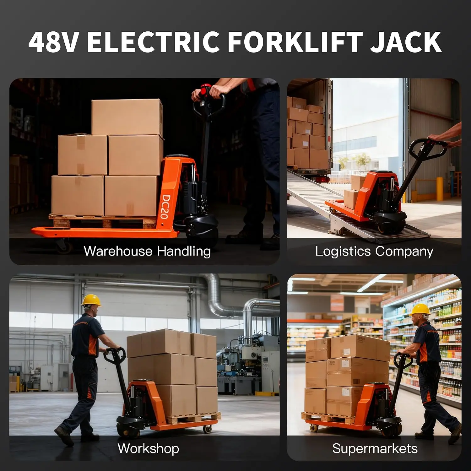 Full Electric Pallet Jack Trucks, 4400 lbs Capacity Motorized Pallet Truck 48' X 27' Fork Size, 48V 20AH Lithium Battery Powered Jack Truck for Indoor Storage and Material Handling for Warehouse