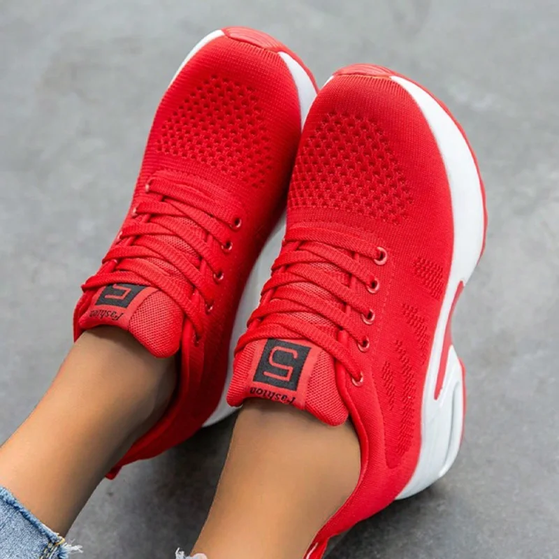 2024 Women Sport Shoes Air Cushion Sneakers Air Mesh Runing Trainning Red Shoes Non Slip Lace Up Shoes