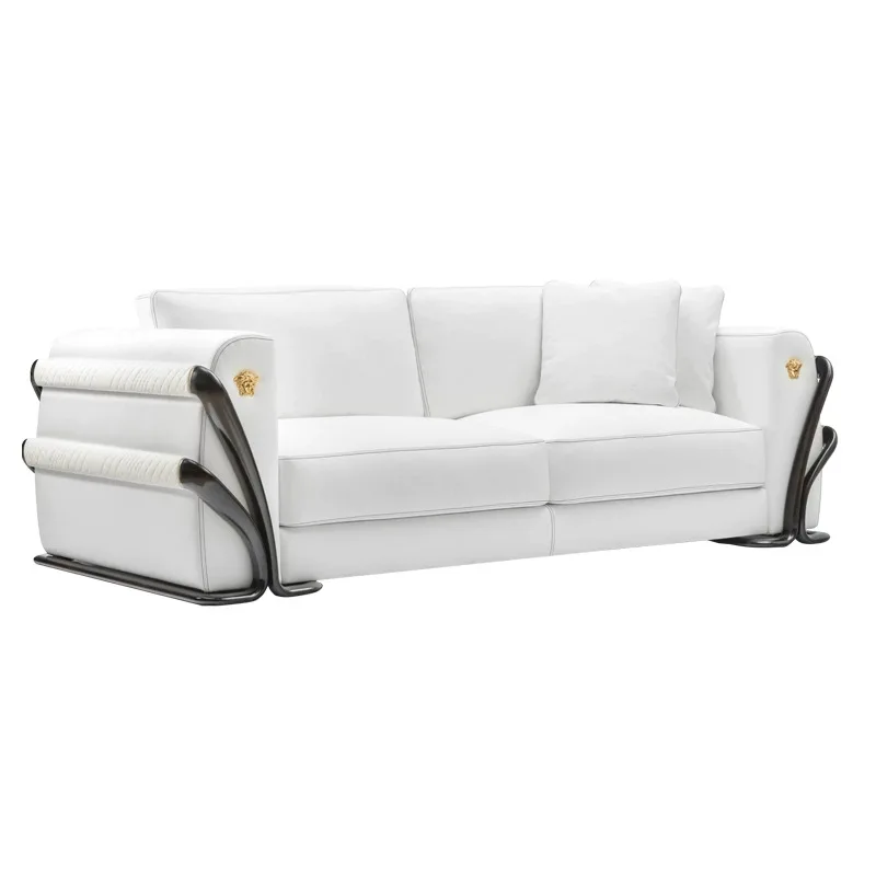 Leather sofa is modern, simple and luxurious, villa large flat-floor living room for home use, light luxury straight-row sofa