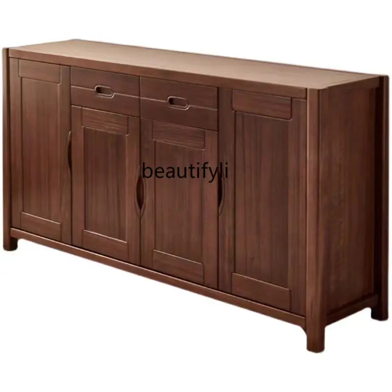 

Black walnut dining side cabinet, all solid wood living room cabinet, simple modern locker, tea cabinet entrance