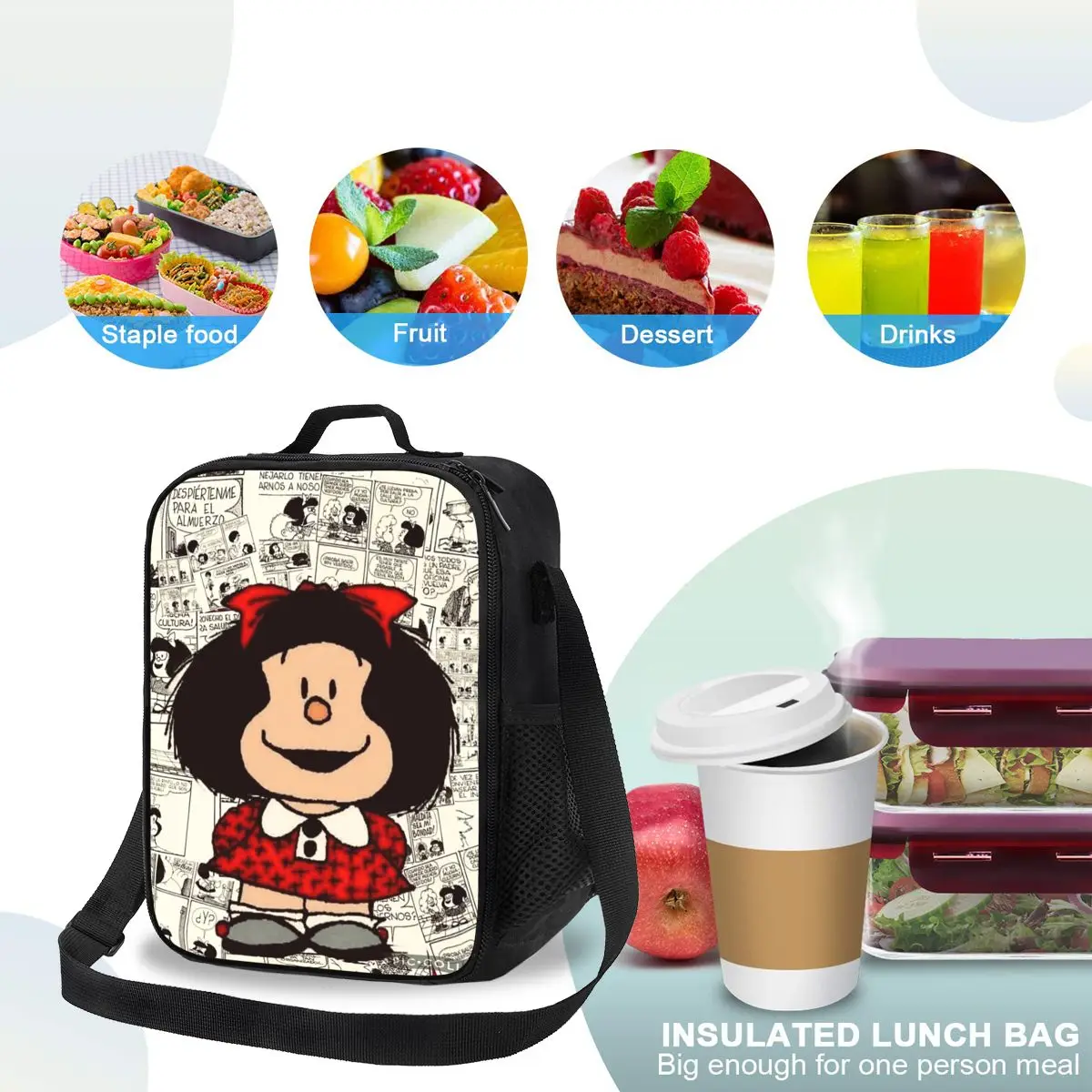 حقيبة غداء معزولة من مافالدا كوميك للنساء والأطفال، صناديق طعام محمولة، حقيبة غداء حرارية